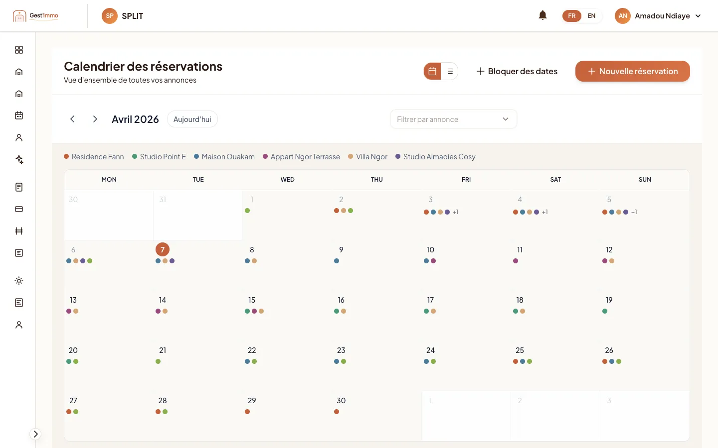 Calendrier des reservations